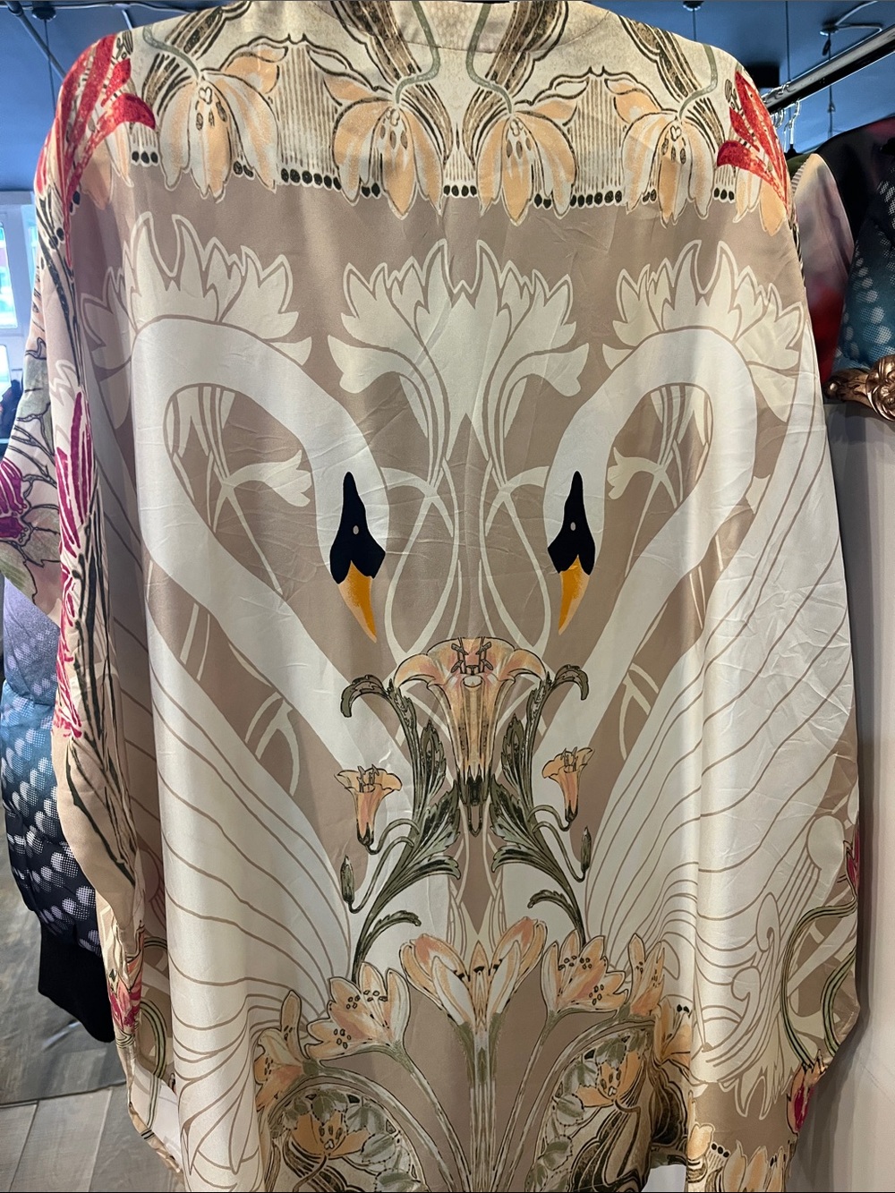 Chico’s Silk Swan Print Shawl in Beige S/M